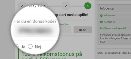 Unibet Unibet bonus code form screenshot